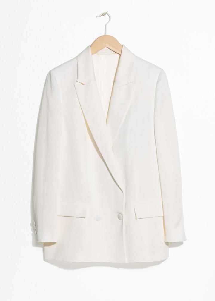 Other Stories Double Breasted Linen Blend Blazer - White