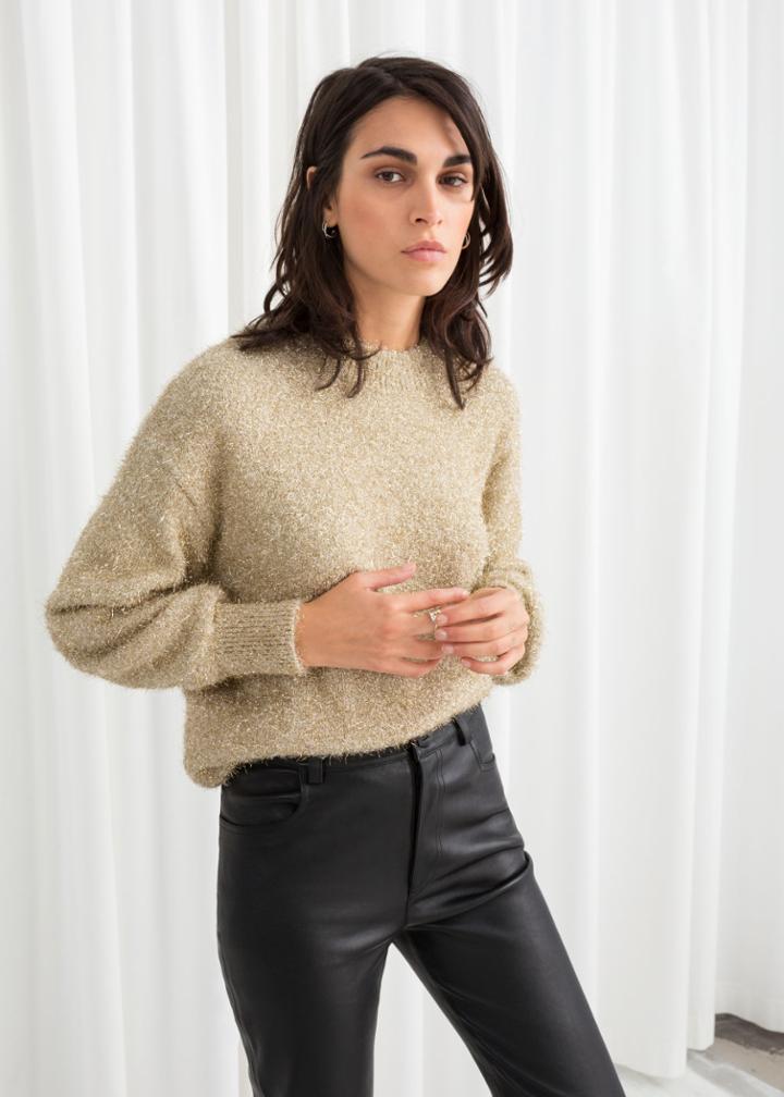 Other Stories Fuzzy Metallic Sweater - Gold