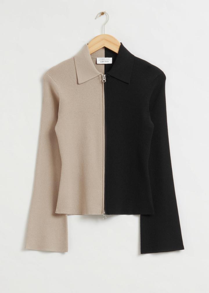 Other Stories Fitted Woven Collared Cardigan - Beige