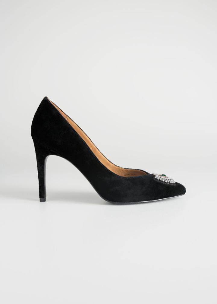 Other Stories Jewelled Eye Velvet Pumps - Black