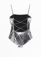 Other Stories Metallic Cross-back Swimsuit - Silver