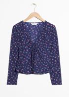 Other Stories Printed Tie Up Silk Blouse - Blue