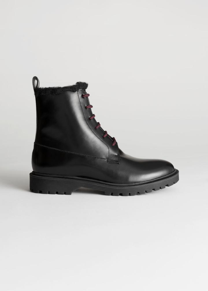 Other Stories Lace Up Leather Snow Boots - Black
