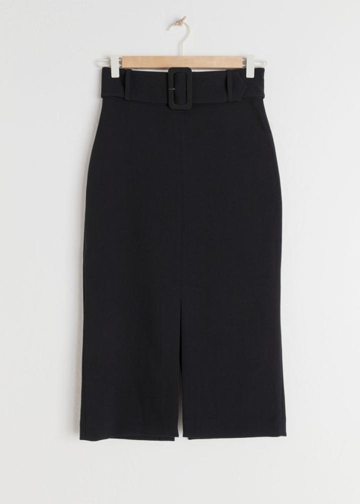 Other Stories Belted Midi Pencil Skirt - Black