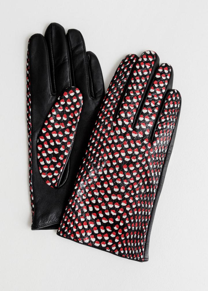 Other Stories Dotted Leather Gloves - Black