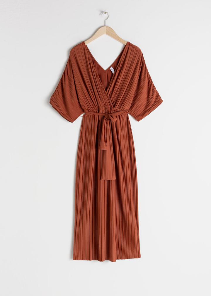 Other Stories Belted Pliss Pleated Maxi Dress - Orange