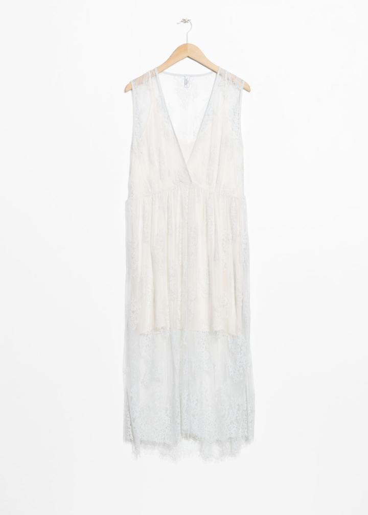 Other Stories Plungling Oversized Lace Dress - Grey