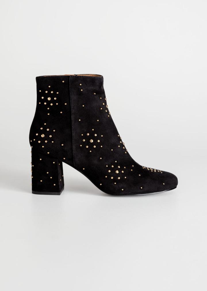 Other Stories Dome Studded Suede Boots - Black