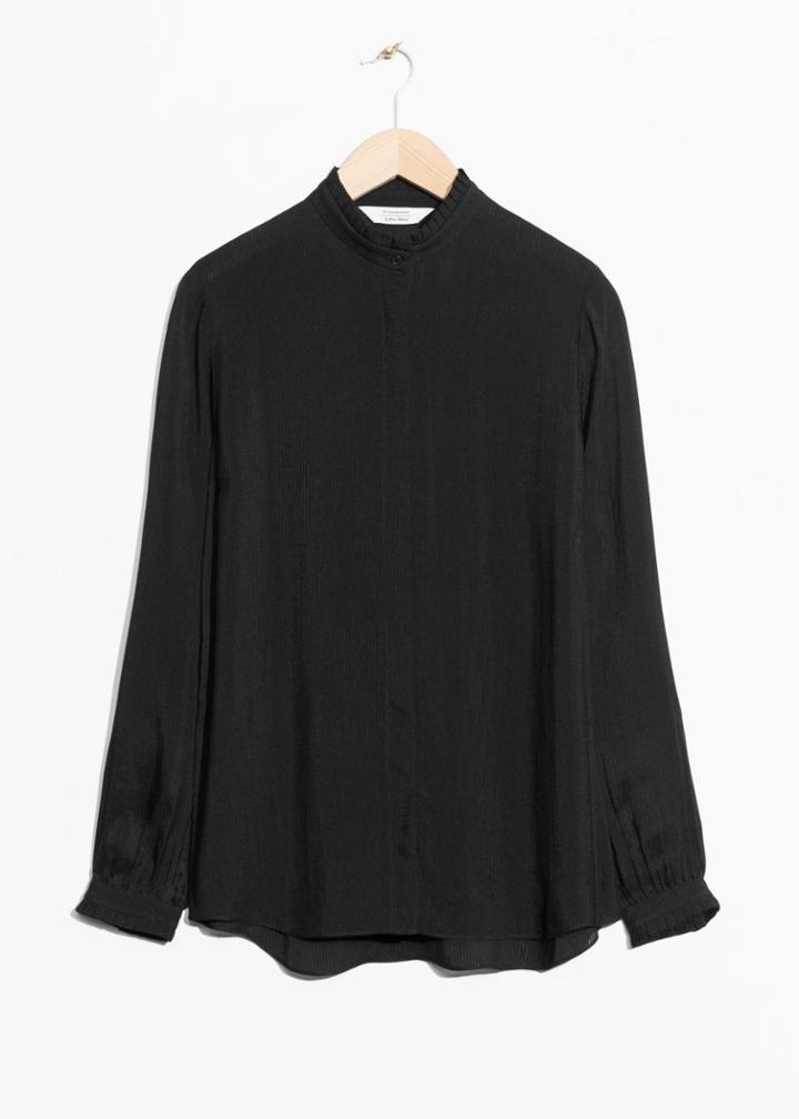 Other Stories Pleat Frill Neck Blouse - Black