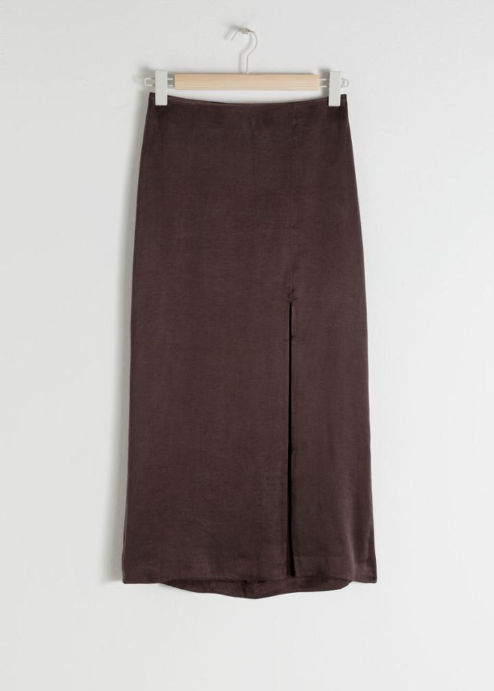 Other Stories Side Slit Midi Skirt - Brown