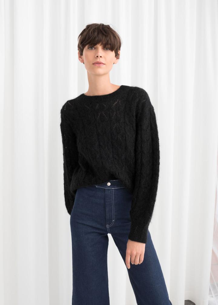 Other Stories Oversized Eyelet Knit Sweater - Black