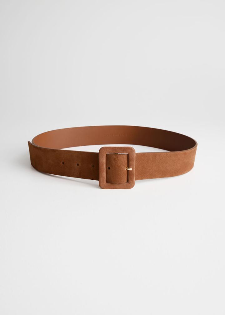 Other Stories Square Buckle Suede Belt - Beige