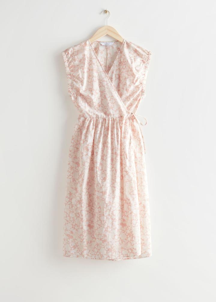Other Stories Printed Wrap Midi Dress - Orange