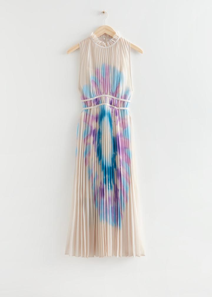 Other Stories Pleated Printed Midi Dress - White