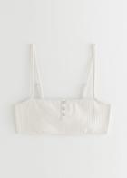 Other Stories Pearl Button Ribbed Bikini Top - White