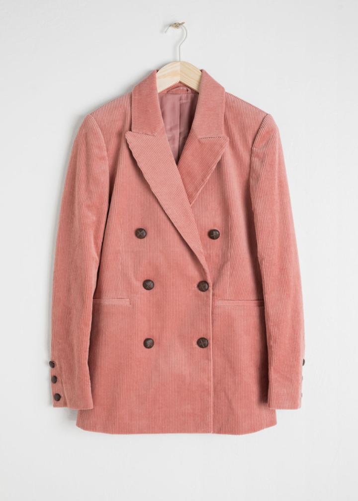 Other Stories Double Breasted Corduroy Blazer - Pink