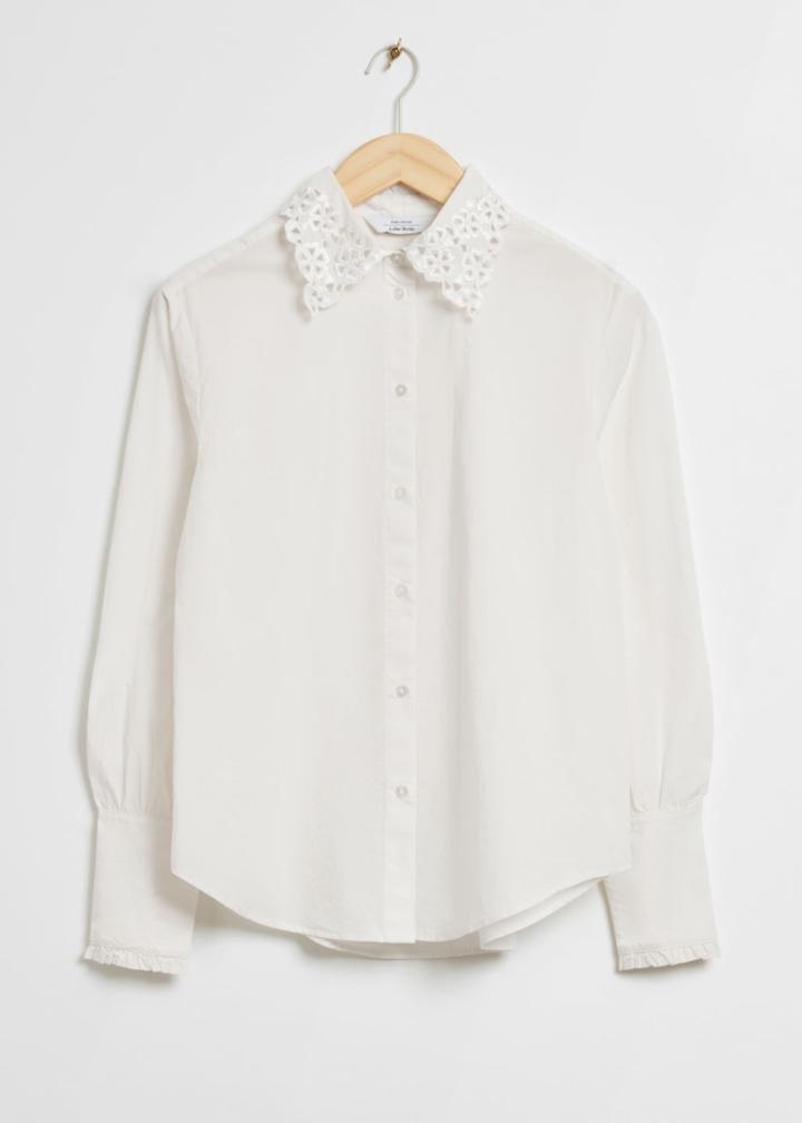 Other Stories Embroidered Scalloped Edge Shirt - White