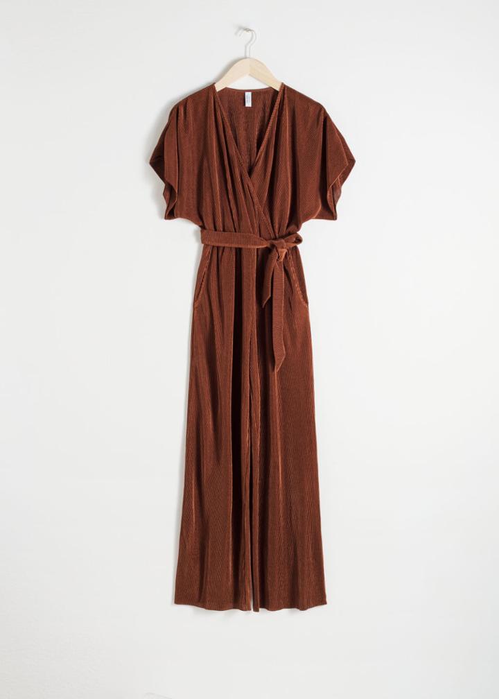 Other Stories Pliss Pleated Wrap Jumpsuit - Brown