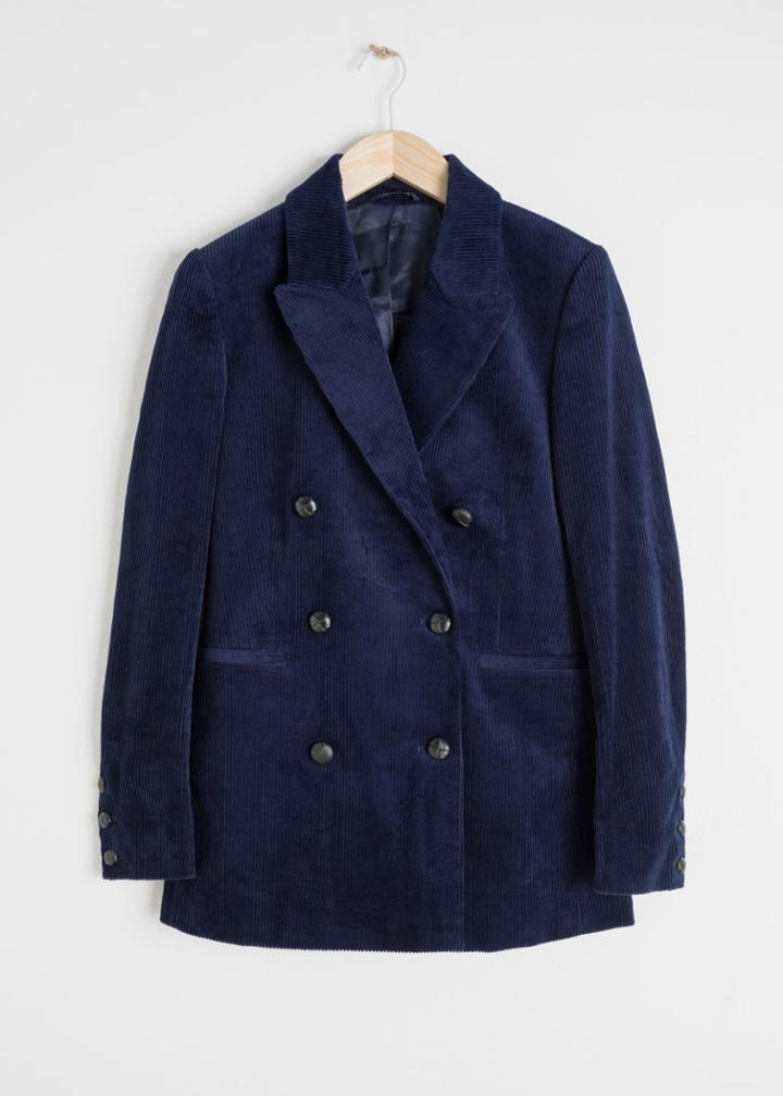 Other Stories Double Breasted Corduroy Blazer - Blue
