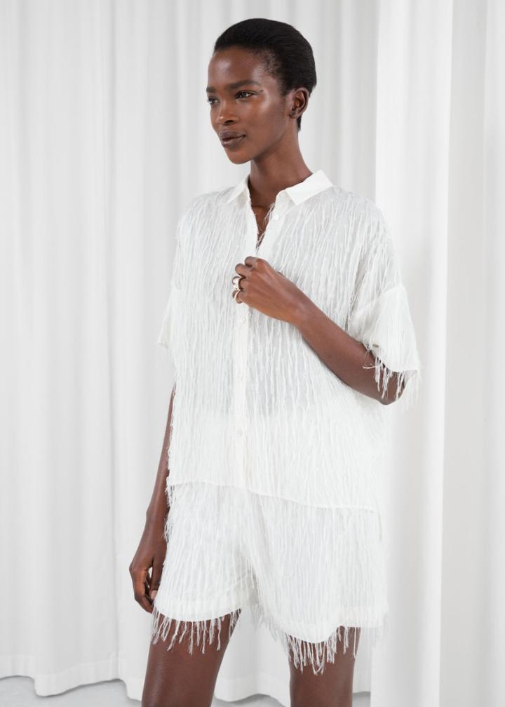 Other Stories Oversized Fringe Button Up - White