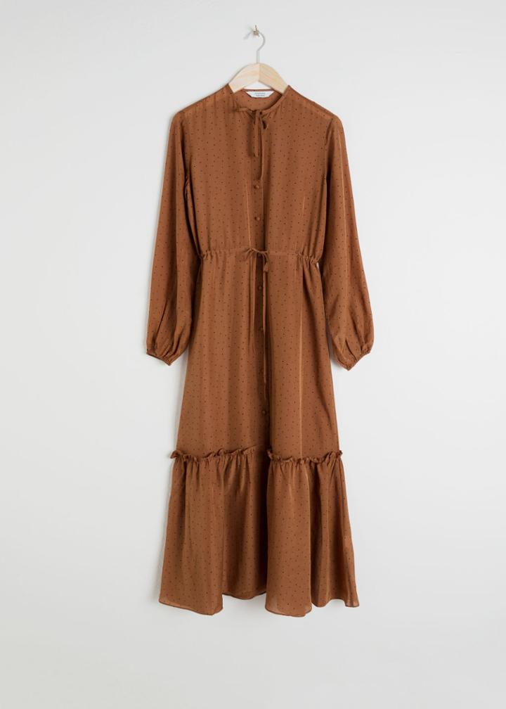 Other Stories Polka Dot Ruffled Midi Dress - Orange