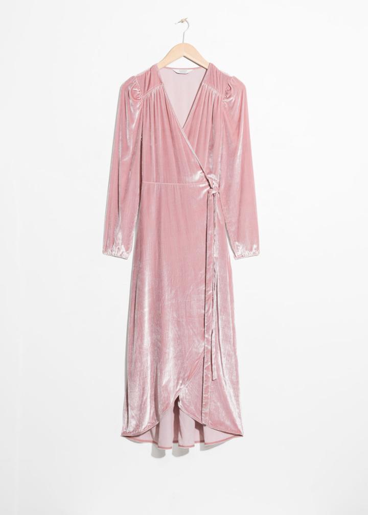 Other Stories Velvet Wrap Dress - Pink