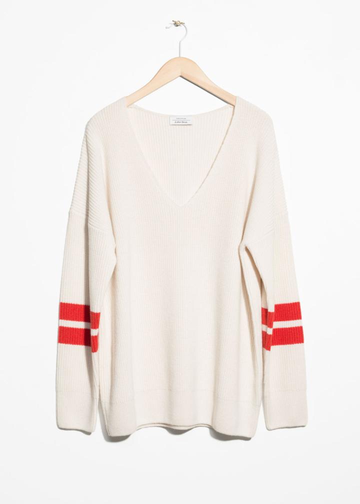 Other Stories Stripe Sleeve Sweater - White
