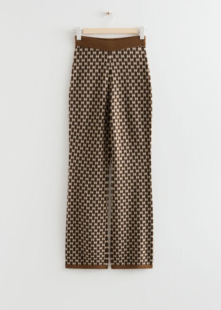 Other Stories Flared Jacquard Knit Trousers - Beige