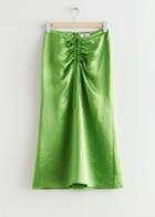 Other Stories Gathered Satin Midi Skirt - Green
