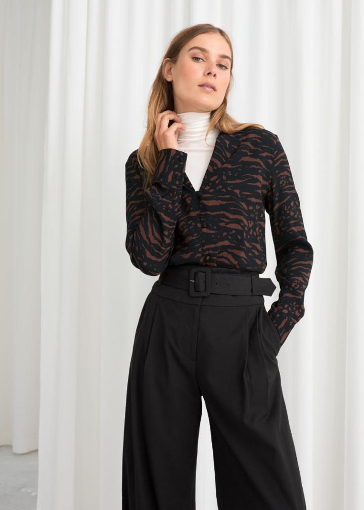Other Stories V-neck Button Up Blouse - Brown