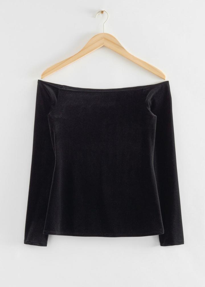 Other Stories Velvet Off-shoulder Top - Black