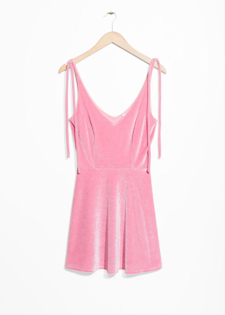 Other Stories Velour Tie Strap Dress - Pink