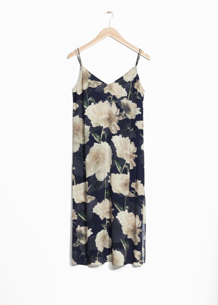 Other Stories Rose Print V-neck Dress - Blue