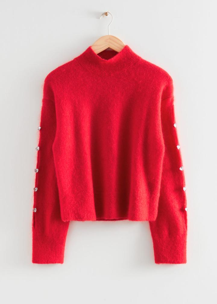 Other Stories Cropped Rhinestone Embellished Jumper - Red