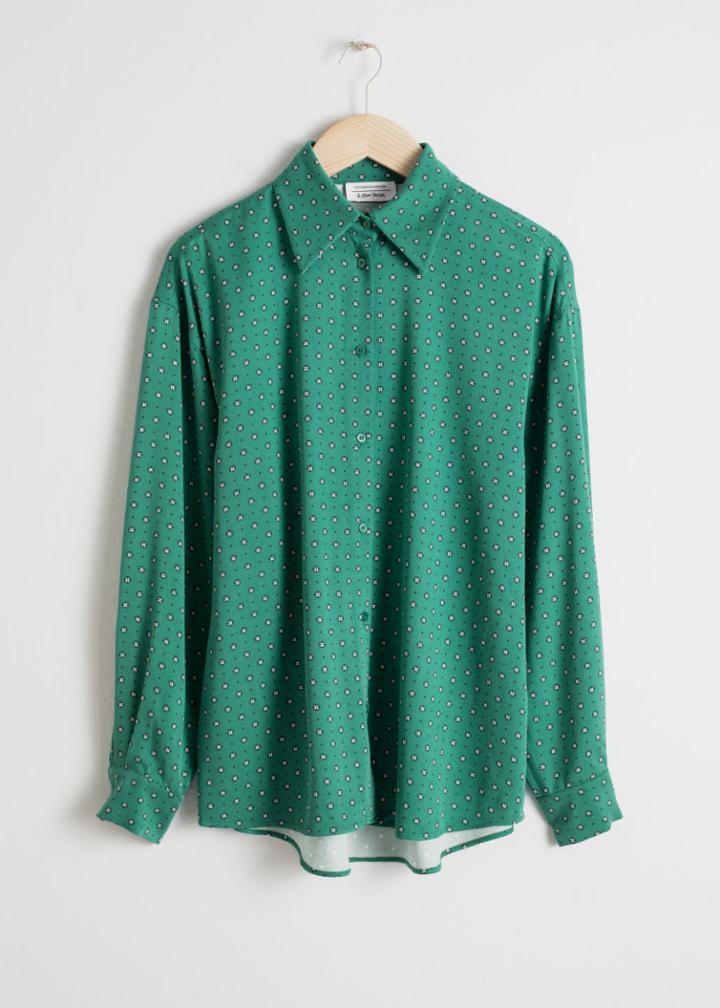 Other Stories Printed Button Down Shirt - Green
