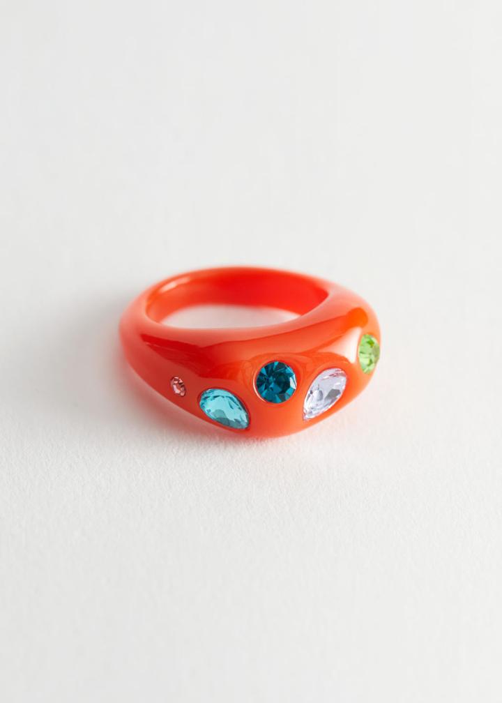 Other Stories Rhinestone Adorned Resin Ring - Orange