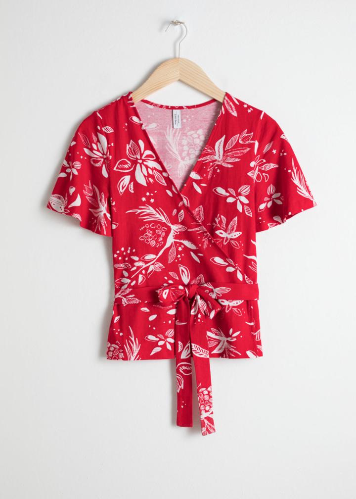 Other Stories Floral Wrap Top - Red