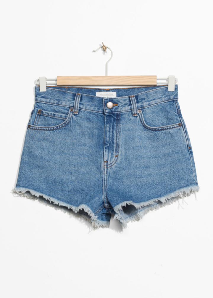 Other Stories Raw Edge Cut Off Denim Shorts - Blue