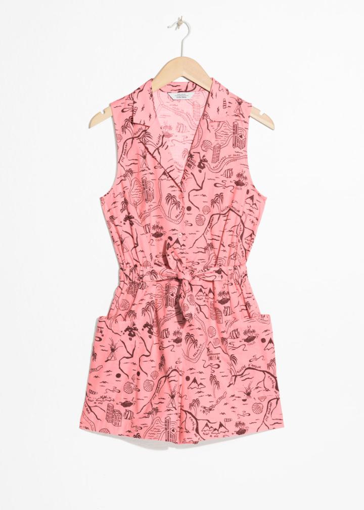 Other Stories Tropical Map Print Romper - Pink