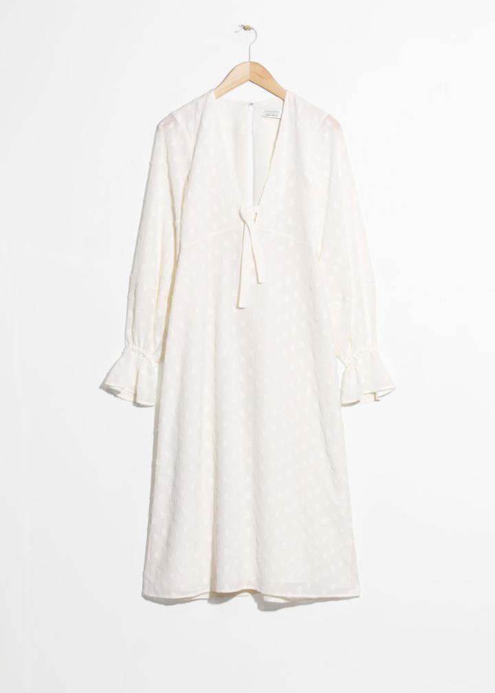 Other Stories Plunging Jacquard Midi Dress - White