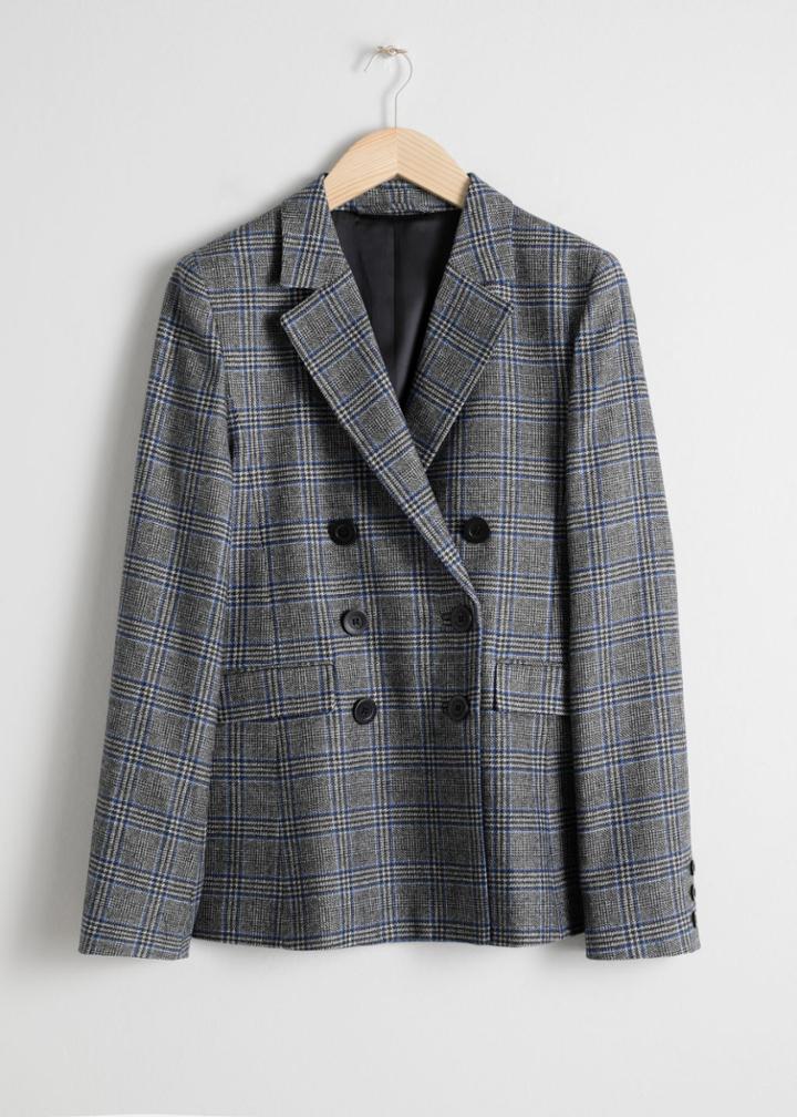 Other Stories Wool Blend Plaid Blazer - Grey