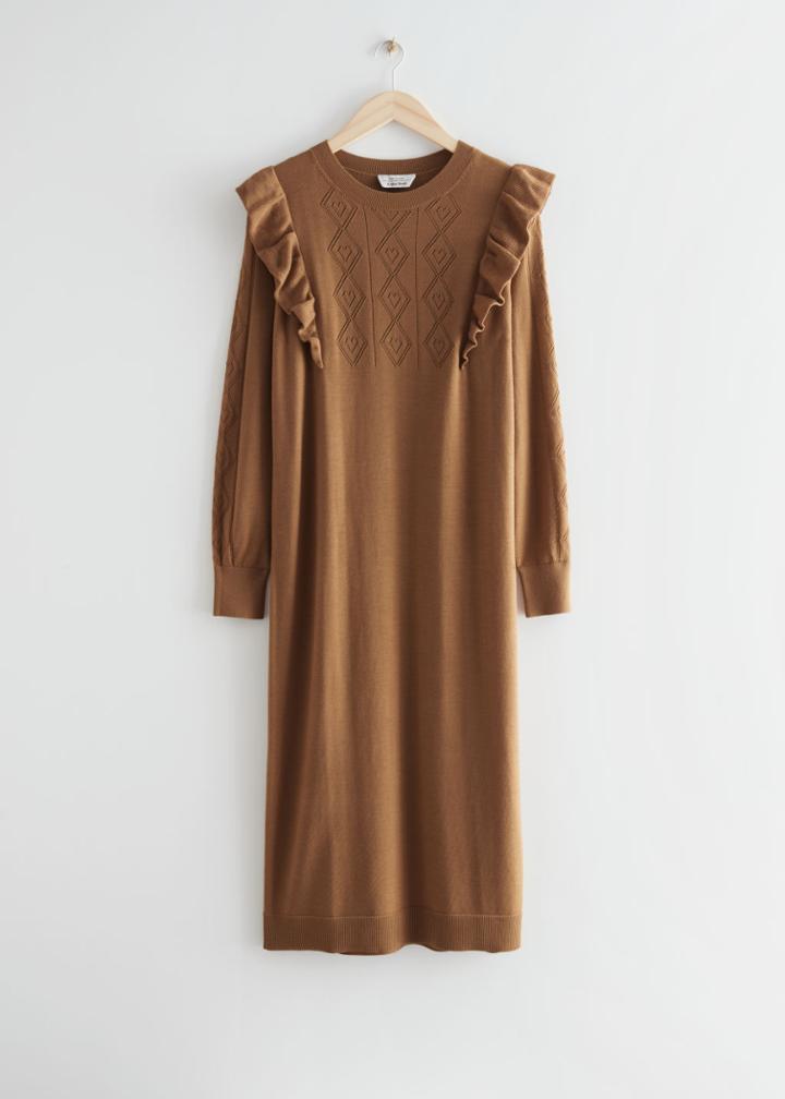 Other Stories Pointelle Knit Midi Dress - Beige