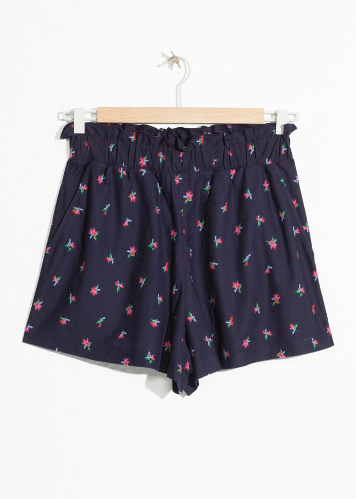 Other Stories Tropical Paperbag Waist Shorts - Blue