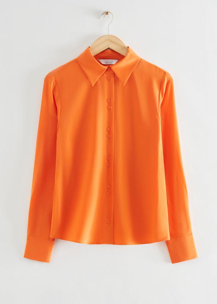 Other Stories Shell Button Silk Blouse - Orange