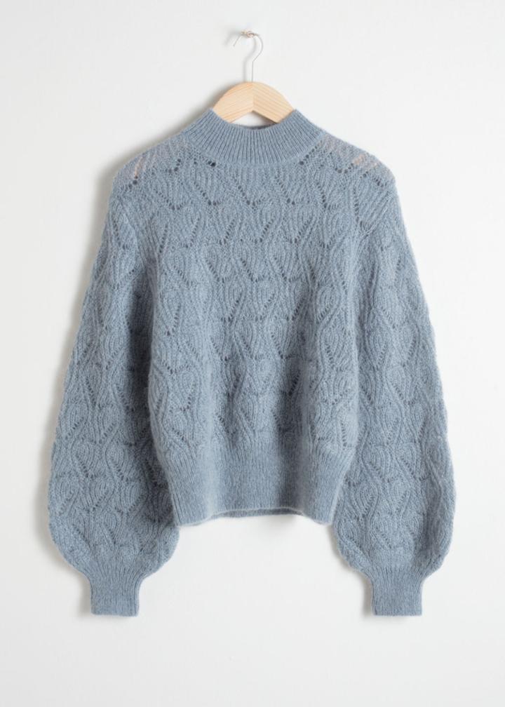 Other Stories Eyelet Knit Wool Blend Sweater - Blue