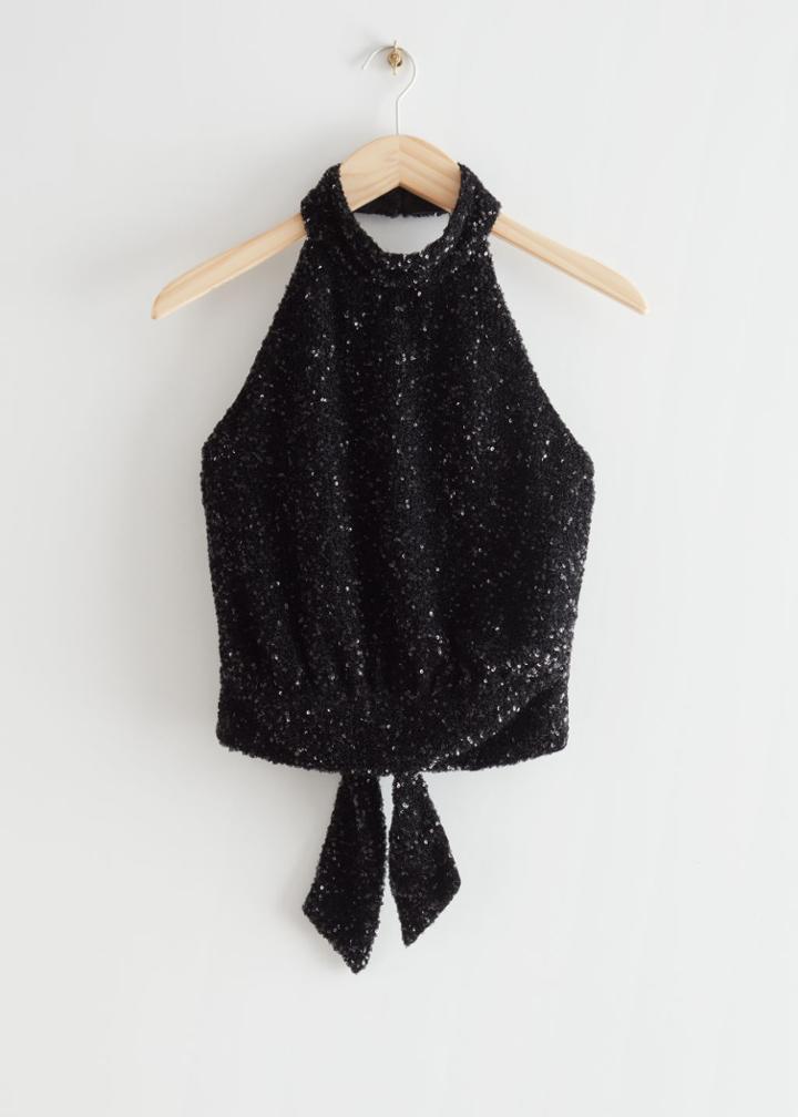 Other Stories Sequin Halterneck Top - Black