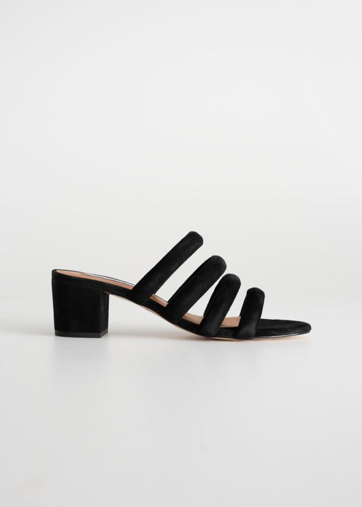 Other Stories Heeled Suede Four Strap Sandal - Black