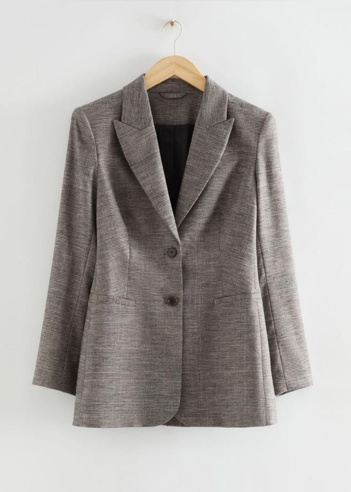 Other Stories Relaxed Single-breasted Checked Blazer - Black