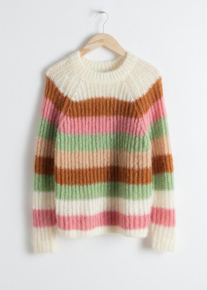 Other Stories Pastel Striped Wool Blend Sweater - White