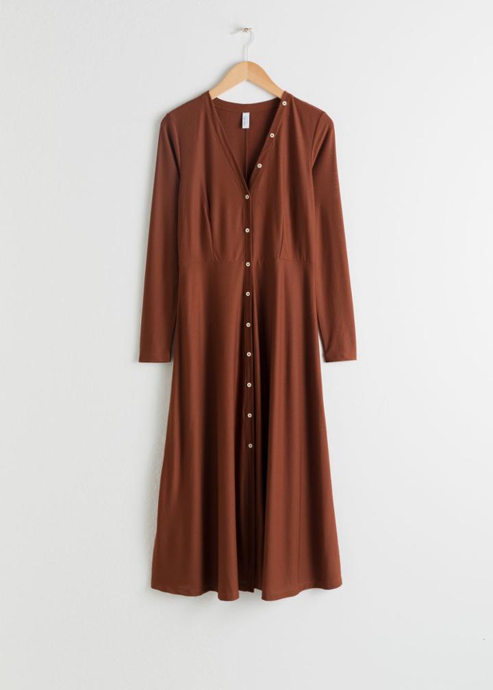 Other Stories Button Up Midi Dress - Brown